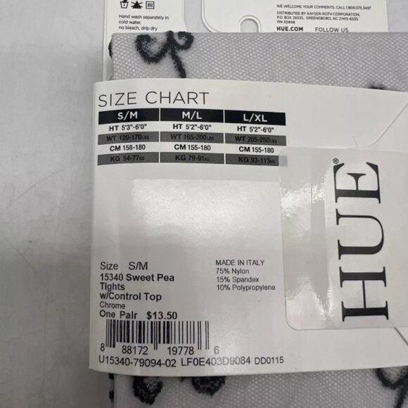 HUE Gray Floral Pattern Tights w/ Control Top Size S/M U15340 Sweet Pea - Picture 4 of 5